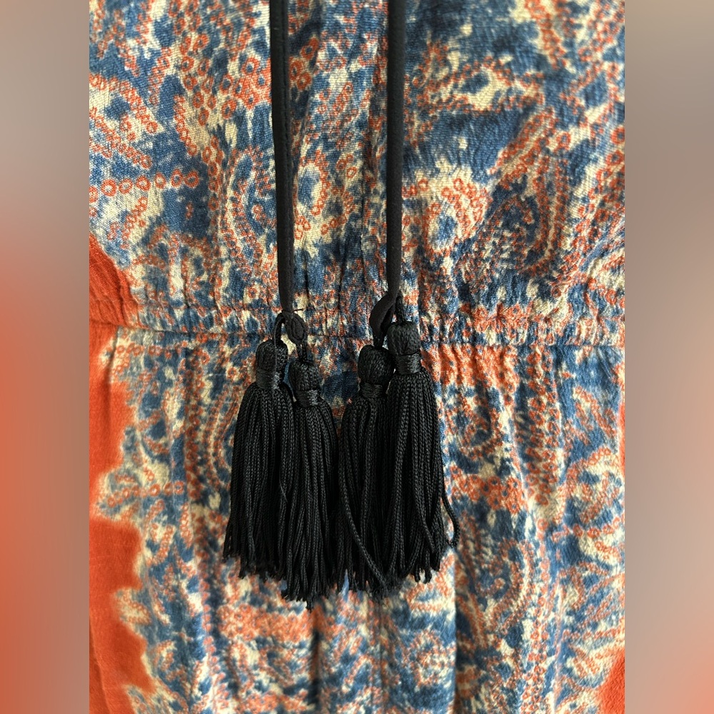 FREE PEOPLE SZ M Slubbed Crinkle Wildest Tunic Persimmon FRONT CRISS CROSS TIE - Picture 4 of 12